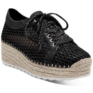 Women's Black Mesh Platform Espadrille Sneakers